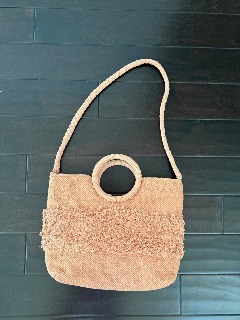 Sonoma Woven Fringe Shoulder Bag in Peach